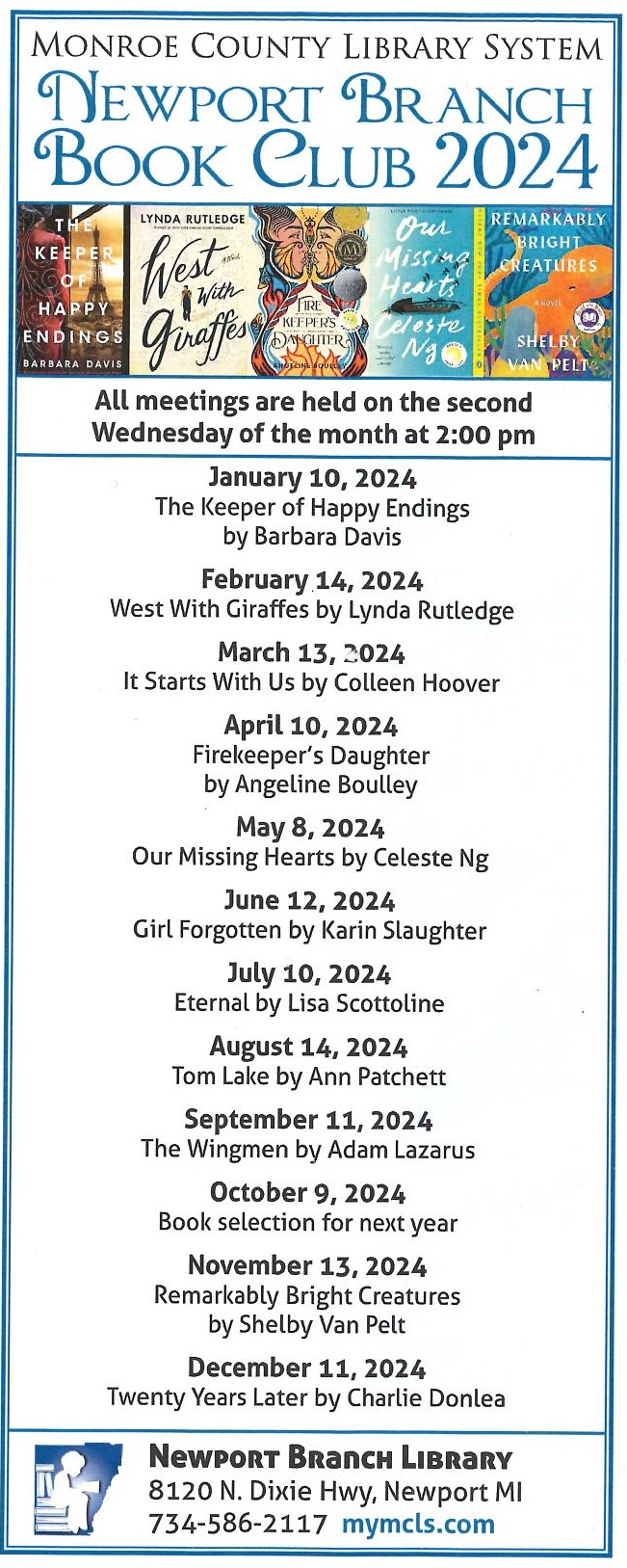 Flyer with list of titles for the year.
