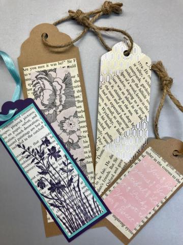 Bookmarks decorated with stamps and scrap paper