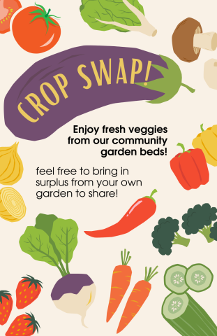 Crop Swap Program Flyer with colorful vegetables 