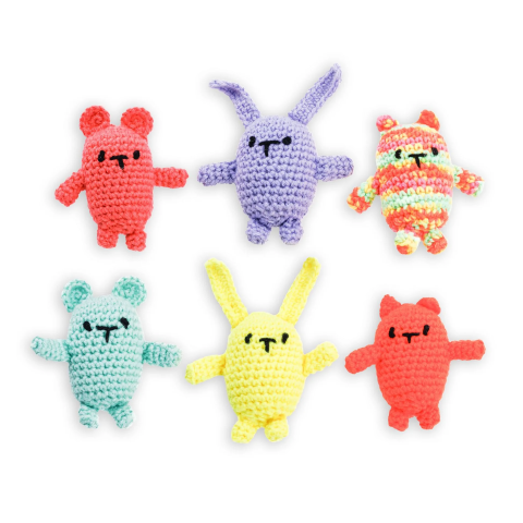 Brightly colored crochet animal friends