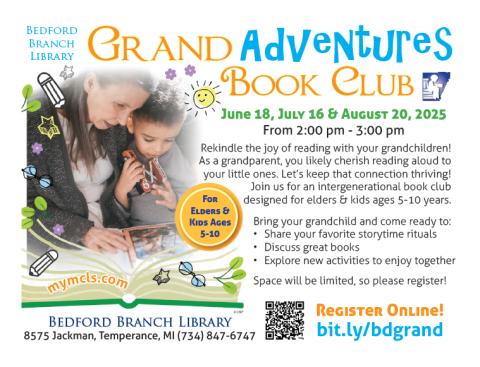 Grand Adventures Book Club! Join us for a intergenerational book club designed for grandparents and their grandchildren. 