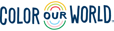Image says "Color Our World" with a rainbow above and below.