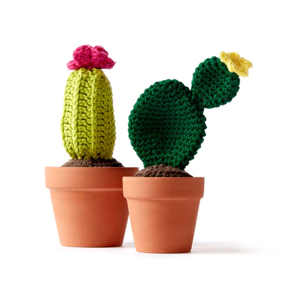 Crochet cactus in terra cotta pots