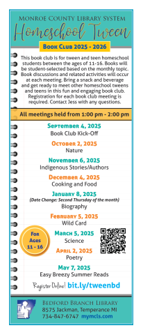Homeschool Tween Book Club flyer