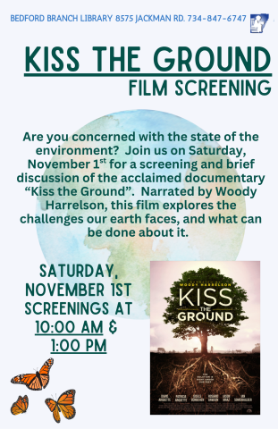 Program Flyer with movie poster and graphics of the Earth and Monarch Butterflies