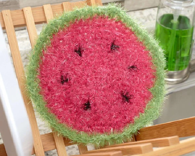 Round crochet watermelon slice