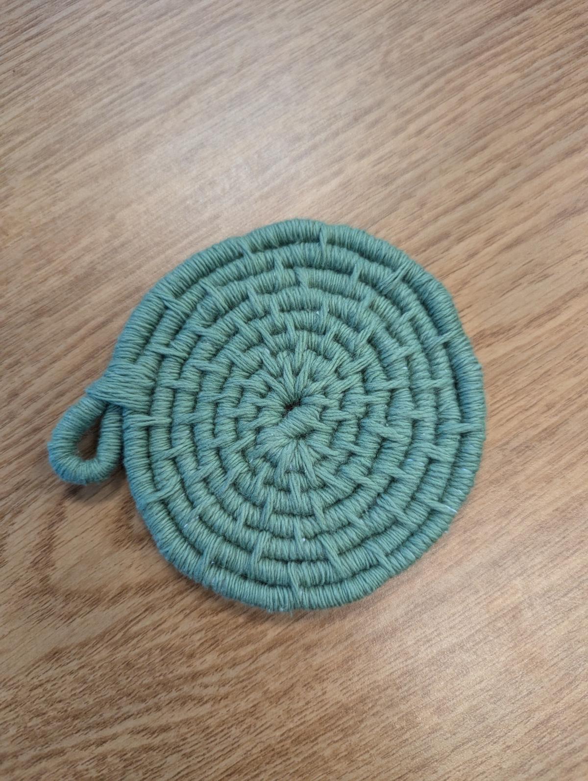 Green coiled coaster, made by Lora