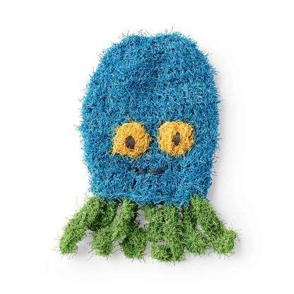 Blue and green crochet octpus shaped scrubby mit