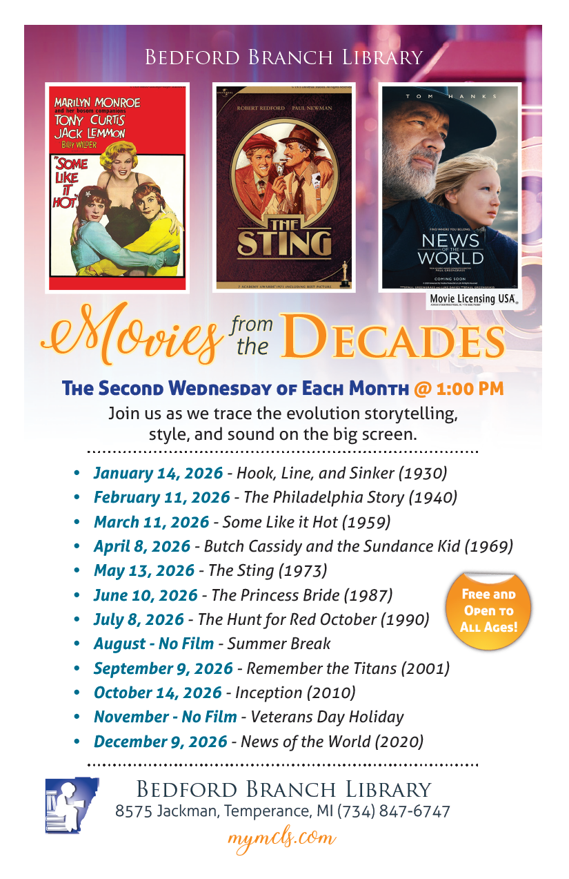 Join us for our 2026 movies series at the Bedford Branch library 